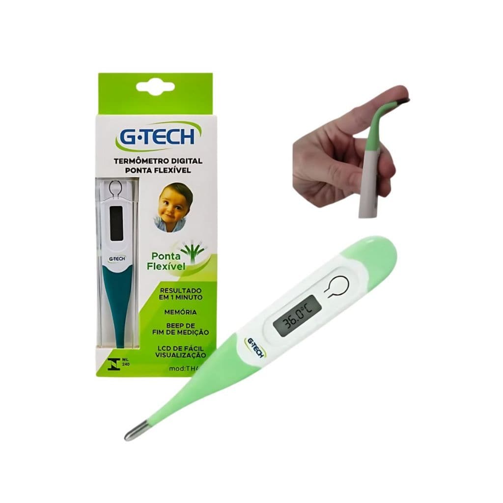 Termômetro Digital G-Tech TH400 Axilar Ponta Flexível Resistente à Água Adulto Infantil