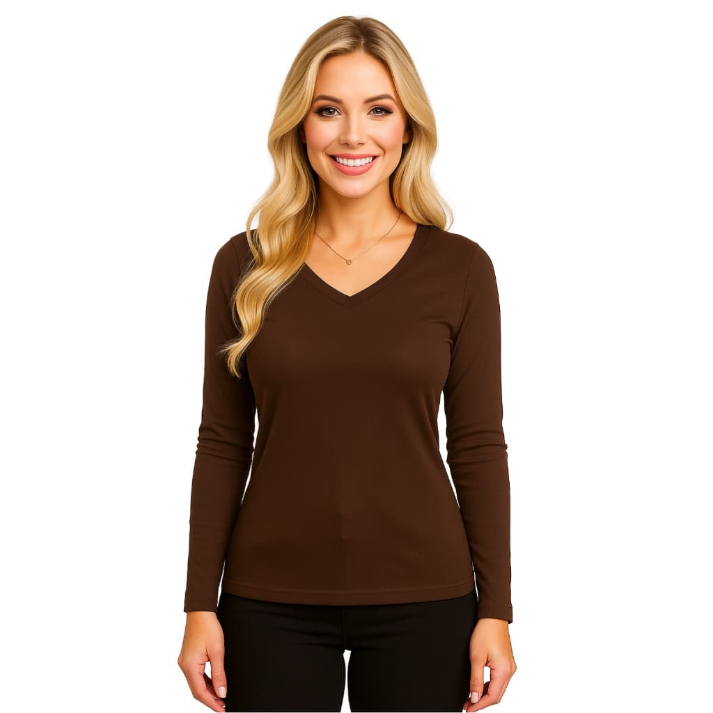 Blusa Feminina Segunda Pele Manga longa Gola V Moletinho Slim