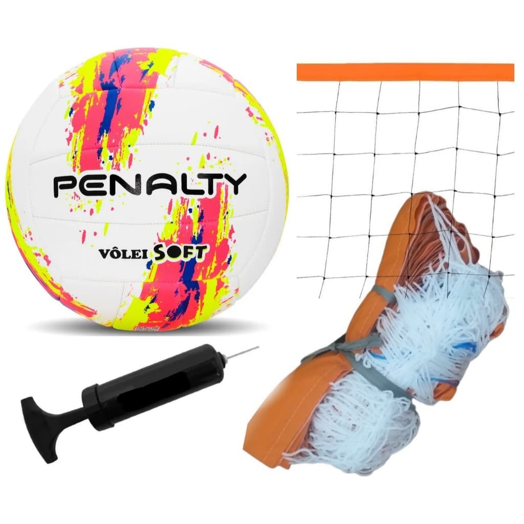Kit Volei Bola Penalty Rede 8m e Bomba Vôlei de Praia Recreação