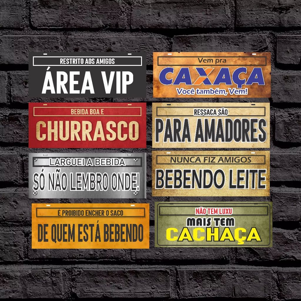 Kit 8 Placas 30x12 Decoração Quadros de Parede Cantinho do Churrasco Frases Bebidas