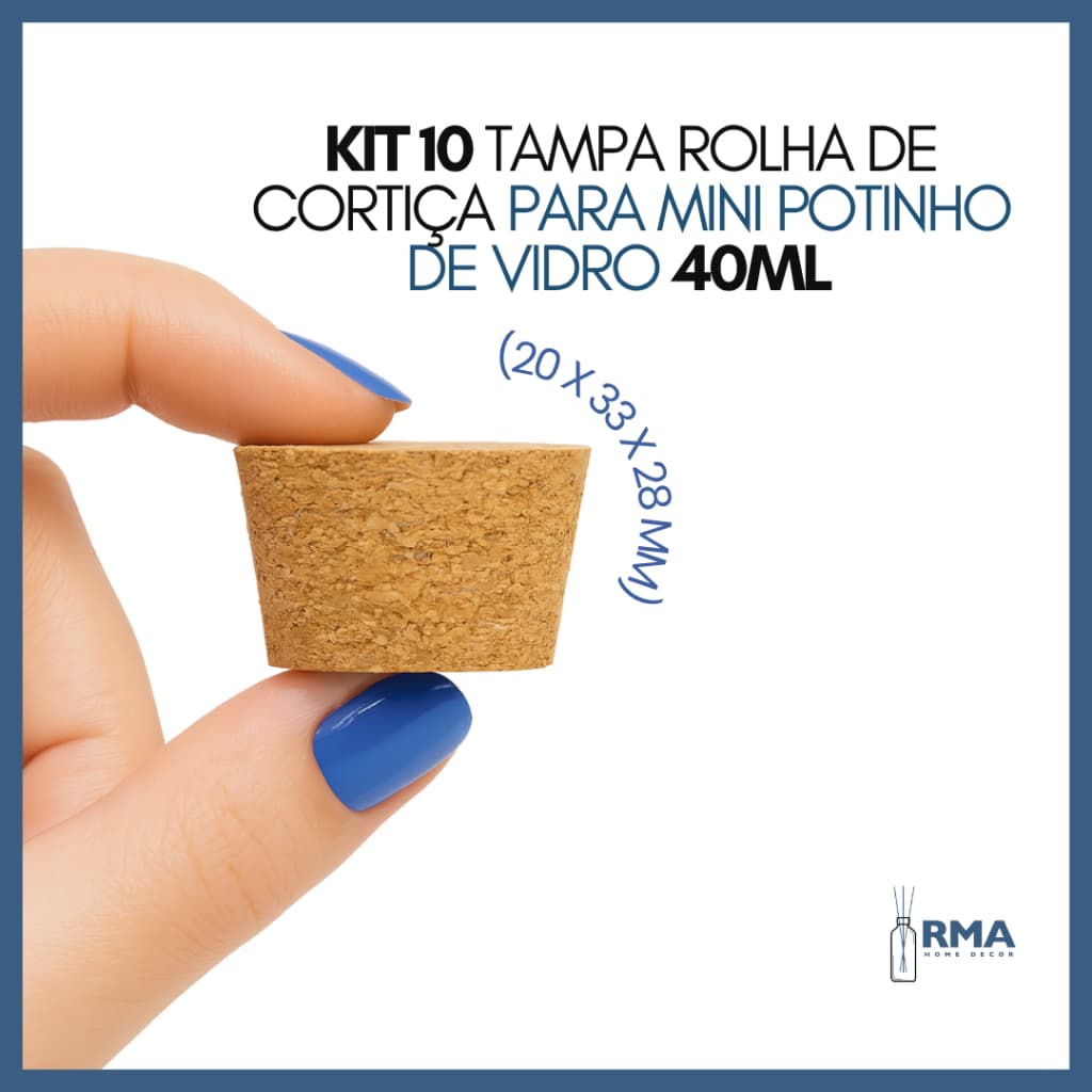 Kit 10 Tampa Rolha de Cortiça para Mini Potinho de Vidro 40ml - (20x33x28mm) Vedação Natural para Velas e Lembrancinha