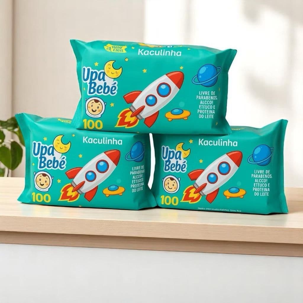 kit 300 Lenços Umedecidos Kaculinha Upa Bebê Econômico