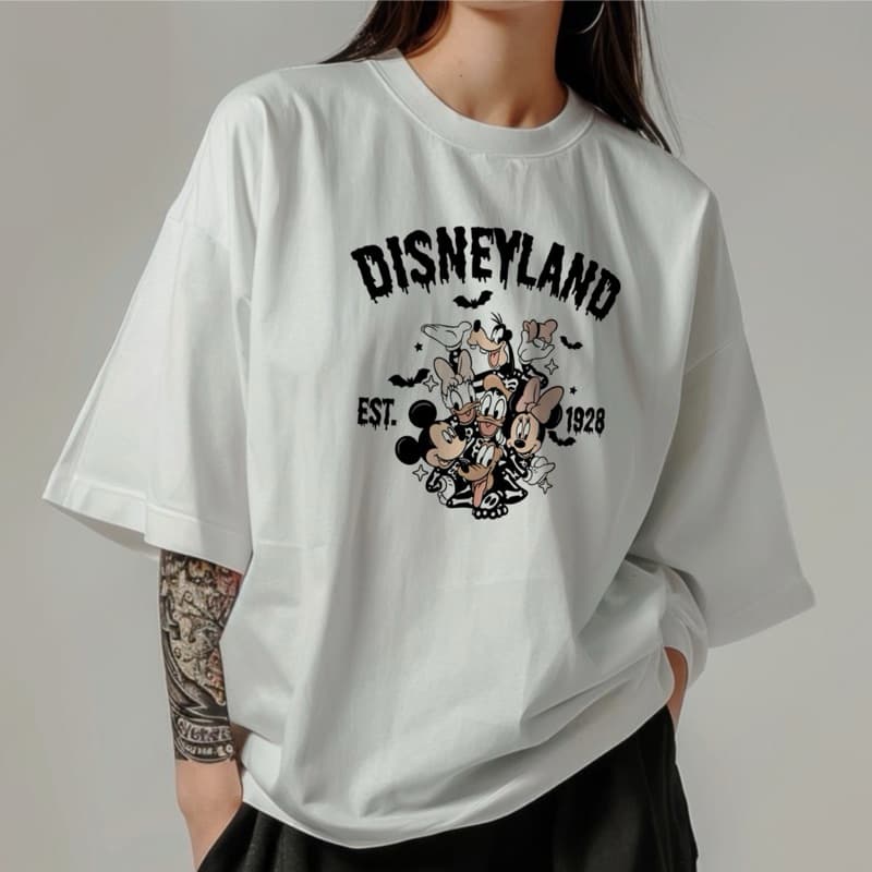 Camiseta Oversized Disneyland Halloween estilosa 100% algodão
