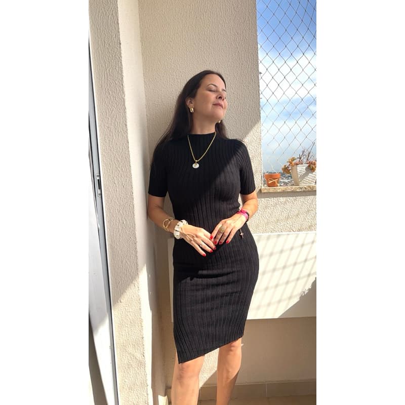 Vestido Tricô Preto Midi