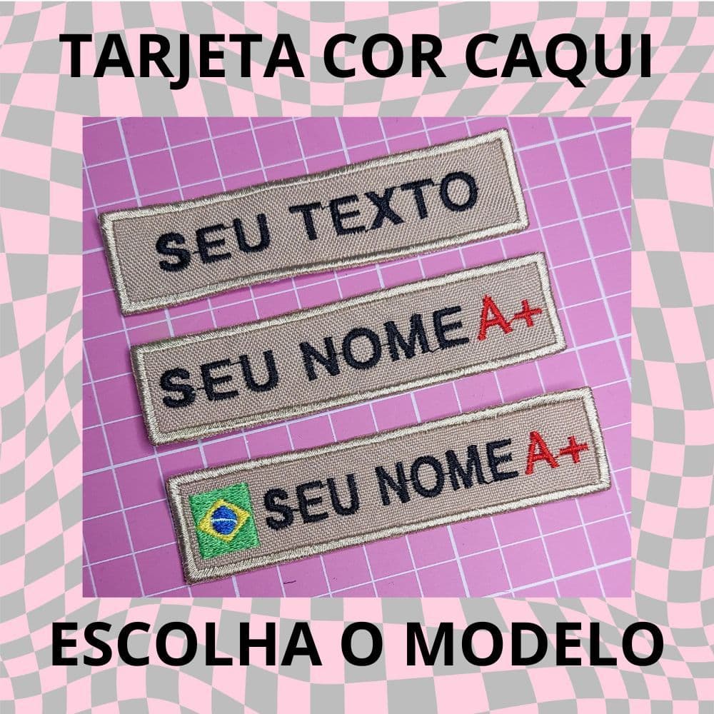 Patch Tarja Caqui Marrom Nome Tipo Sanguíneo Termocolante ou Velcro Tarjeta Identificação Sutache