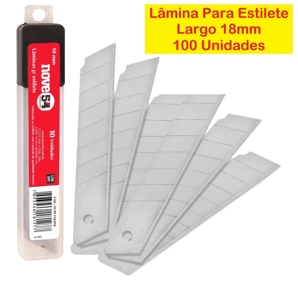 Lamina Lâmina Para Estilete Largo 18mm Com 100 Unidades Nove54