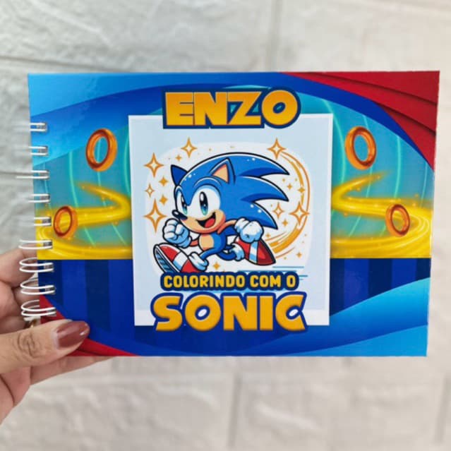 Livro De Colorir Sonic Infantil Adulto Capa Dura Personalizada com Nome Folha Grossa Sucesso Tik Tok Kawai