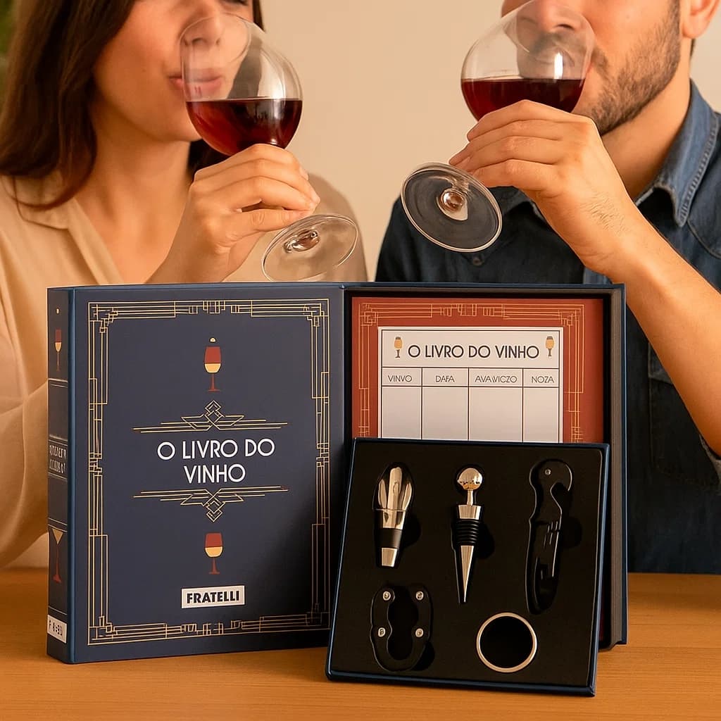 Kit Vinho Completo Em Formato de Livro 5 Peças Cortador Abridor Anel Tampa Sommelier Presente