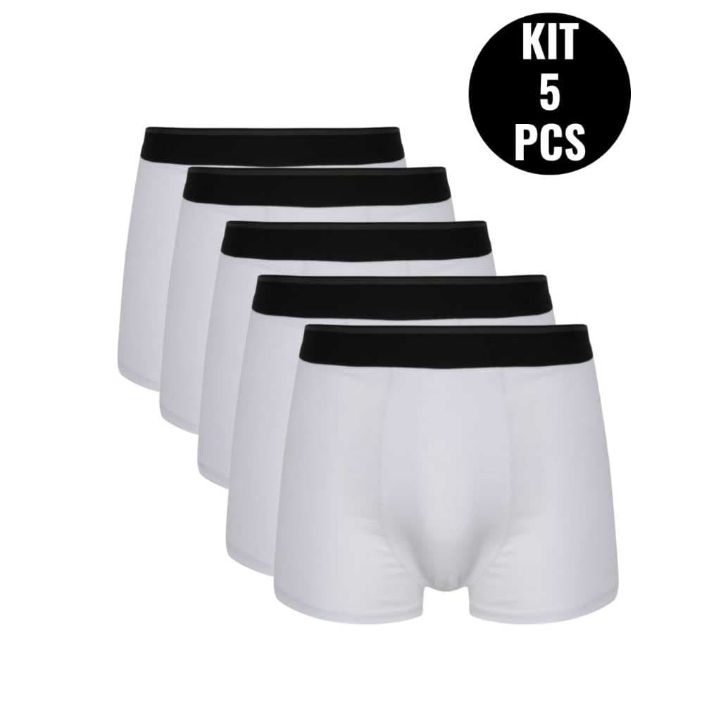 Kit 5 Cueca boxer masculina  de algodao e elastano SOMENTE NA COR (BRANCO)