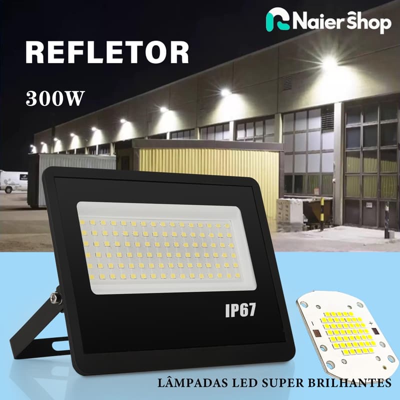 Kit 1 Refletor LED de 300W Holofote com Luz Frio e Bivolt Luminária adequada para iluminação IP67