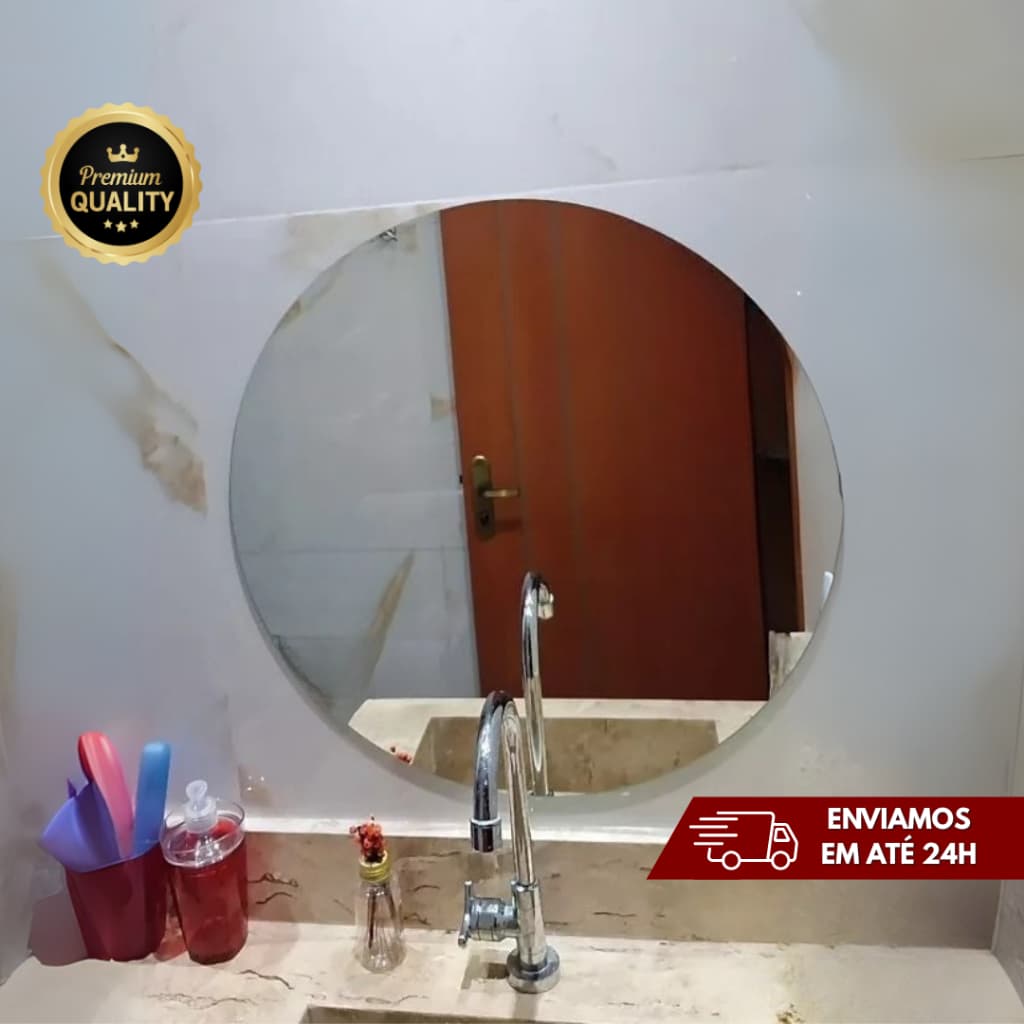 Espelho Redondo Lapidado de Alta Qualidade Decorativo com Suporte - Sala, Banheiro, Quarto Tamanhos