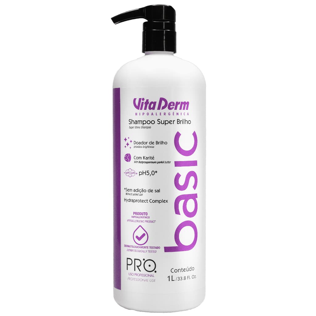Shampoo Profissional Vita derm Basic 1L • Brilho Intenso • Manteiga de Karité • Hidratação e Maciez