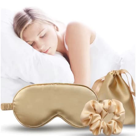 KIT SONINHO (3 pçs) (MÁSCARA DE DORMIR , SCRUNCHIE / XUXINHA E BOLSA DE CETIM ), VIAGEM.