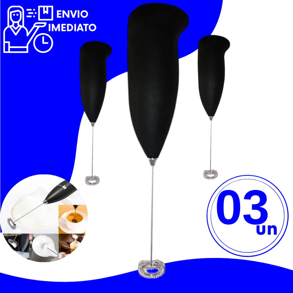 Kit Mini Mixer Misturador Portátil Elétrico Sem Fio para Bater Bebidas Frias e Quentes em Aço Inox