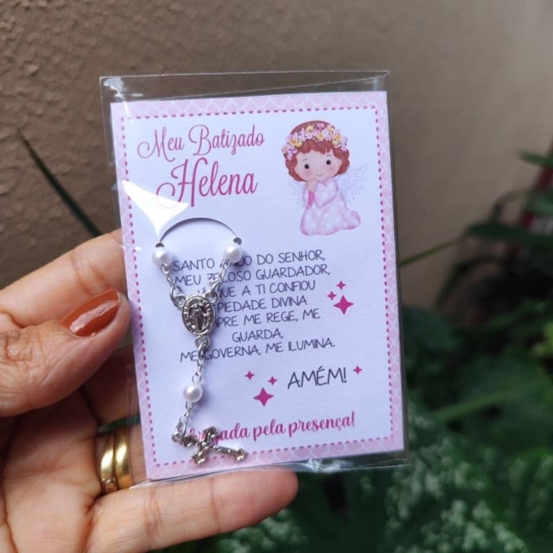 20 Cartões Lembrancinha Batizado Eucaristia Comunhão Crisma com Terço Menino Menina