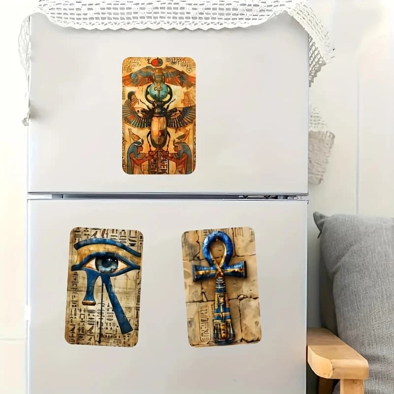 KIT 3 ímãs de geladeira estilo arte egípcia, formato retangular, ideal para decoração