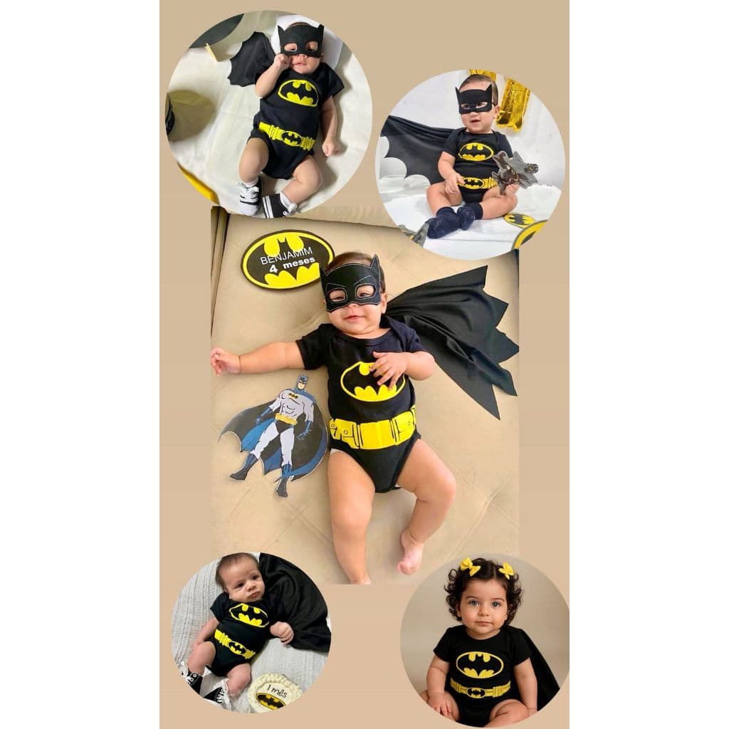 Body Temático para mesversario - Batman fantasia máscara capa fantasia para bebê super herois body super herois Unissex