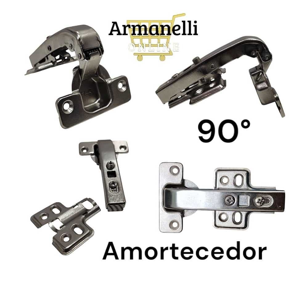 Kit 2/4 Dobradiças 90° Graus AMORTECEDOR Ângulo Cego Slide On 35mm Com Parafusos