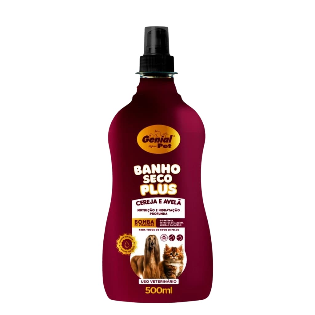 Shampoo Banho a Seco Cereja e Avelã para Cachorro e Gato Genial- 500 ml - Envio Imediato