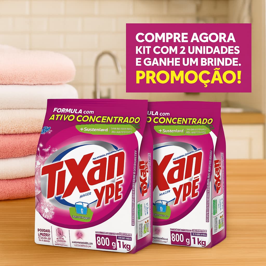 KIt Lavanderia 2 Sabão  em Pó Tixan 800g Promoção Ganhe 1 Brinde