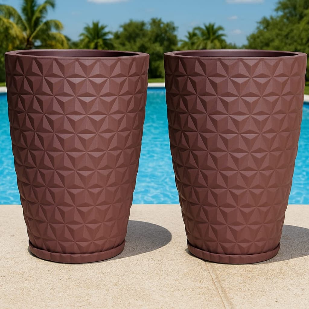 Kit 2 Vasos de Planta casa jardim Grande Coluna Diamante G Decorativo em Polietileno 60cm + Prato coletor exclusivo