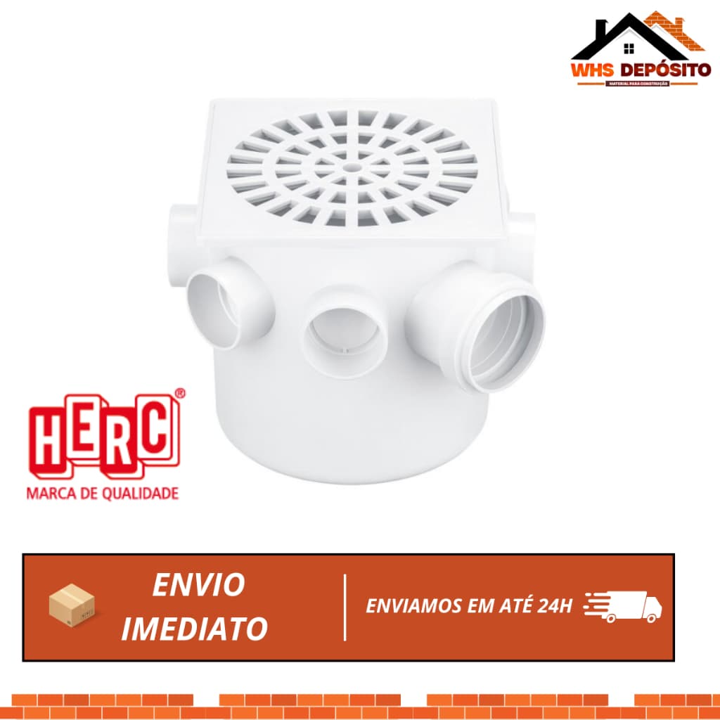 Caixa Sifonada Branca Com Grelha Redonda 150x150x50mm | 100x100x50mm  Herc