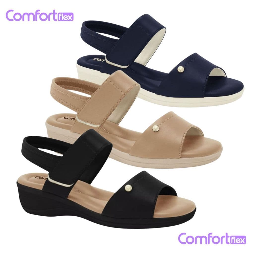 Sandalia Feminina ComfortFlex Confortavel Ajustavel Fascite Plantar Esporão Ortopédica até o no. 42