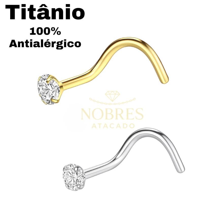 Piercing de Nariz Curvado Cravejado Zircônia | Nostril Hipoalergênico G23 Titânio Antialérgico Unissex