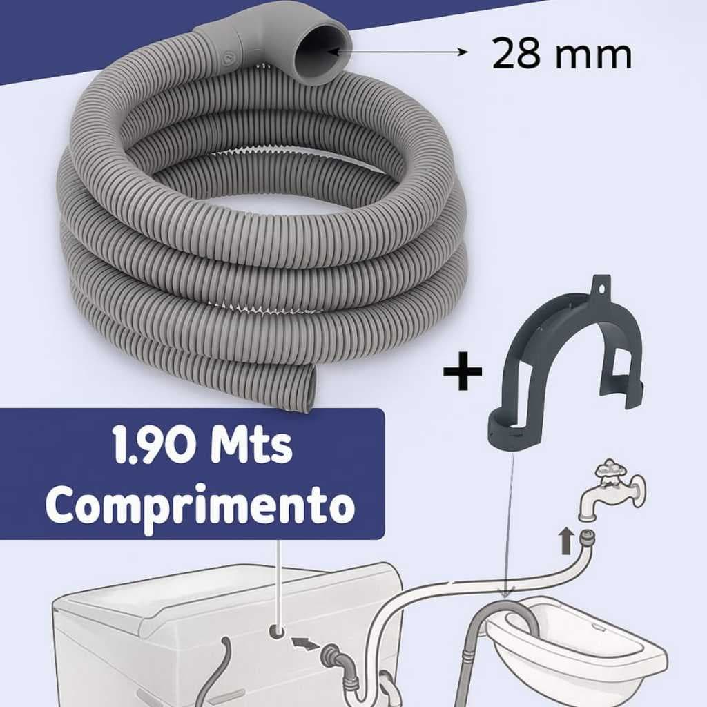 Mangueira de Saída de Agua para Maquina de Lavar - 2 metros - Boca e Larga - Universal