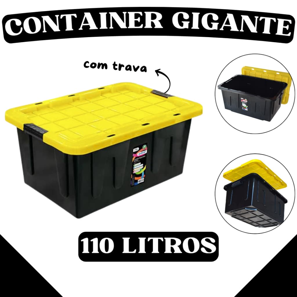 Container Gigante Organizador Caixa Multiuso 110L com Tampa Lacre – Plástico Reforçado - TOY 25969