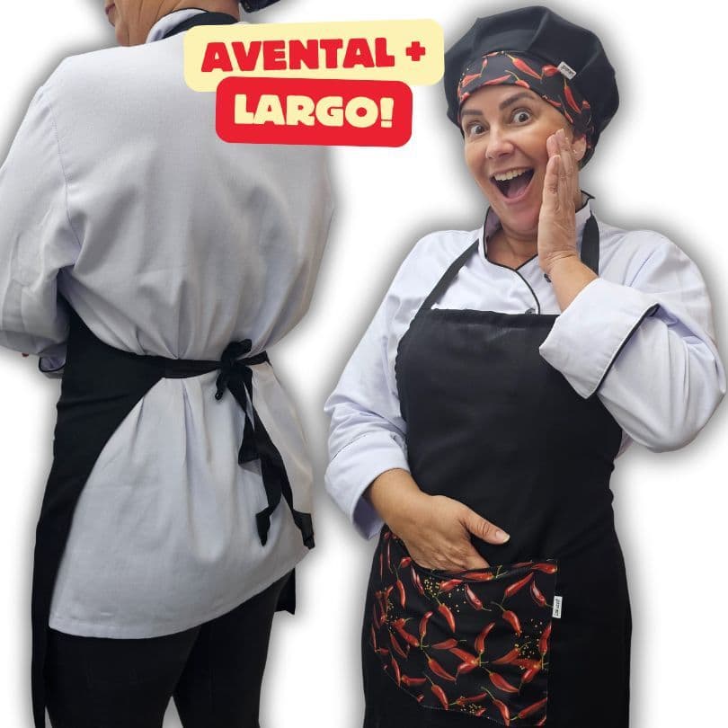 Kit avental e touca gorro de cozinha chapéu de chef Pimenta Vermelha