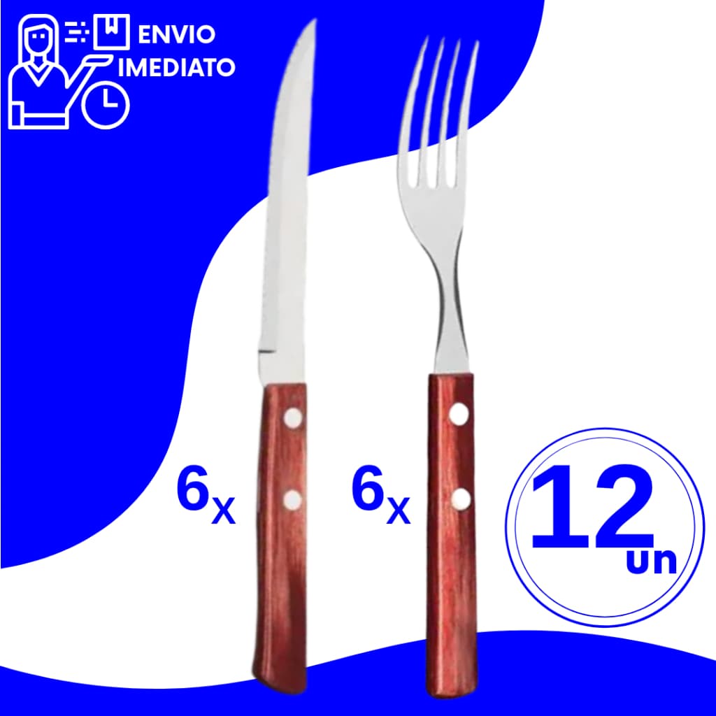 Kit Talheres Aço Inox Cabo Madeira Facas e Garfos de Mesa Cozinha para Restaurantes