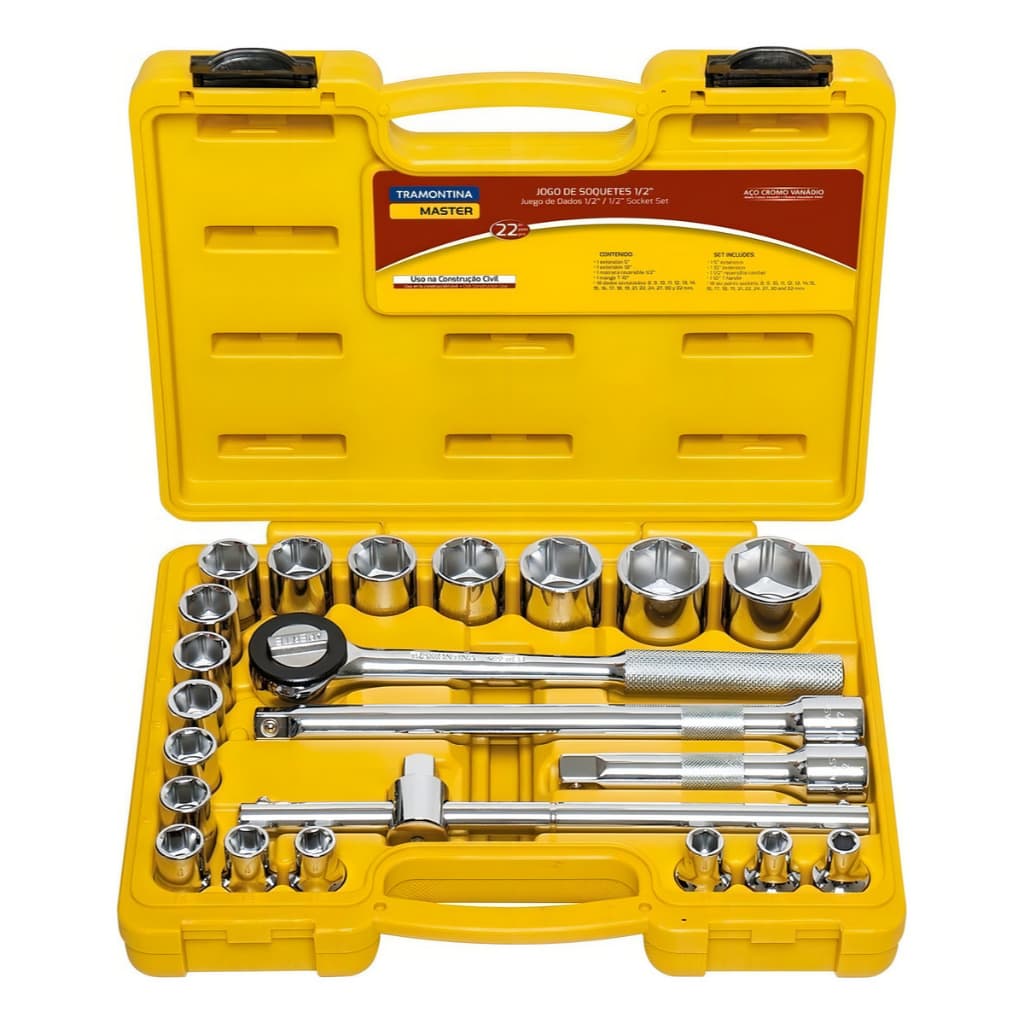 Jogo De Soquete Estriado 1/2 Pol 8 A 30mm 17 Pçs Ou 8 A 32mm 22 Pçs Soquetes Profissional Tramontina
