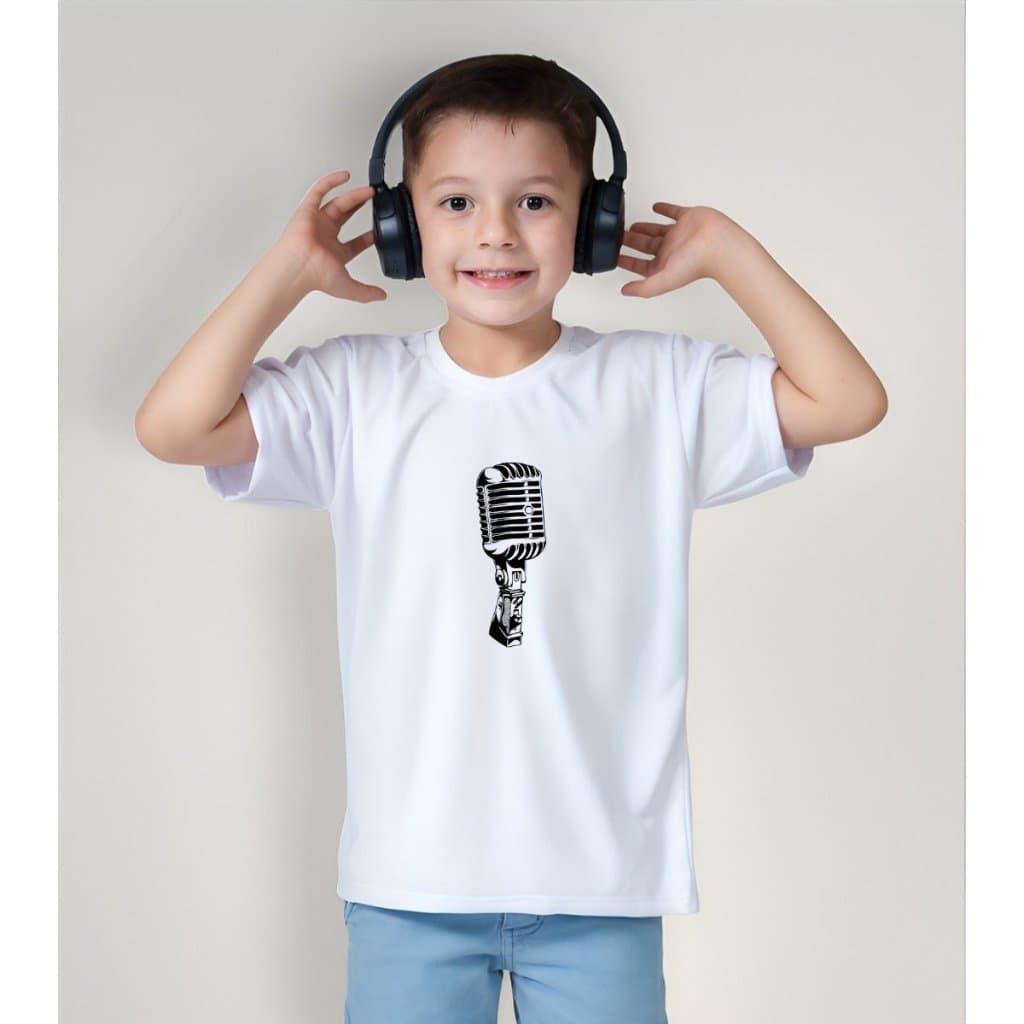 ROUPA CAMISETA INFANTIL MENINO MENINA MICROFONE CANTOR CANTAR SOM MUSICA