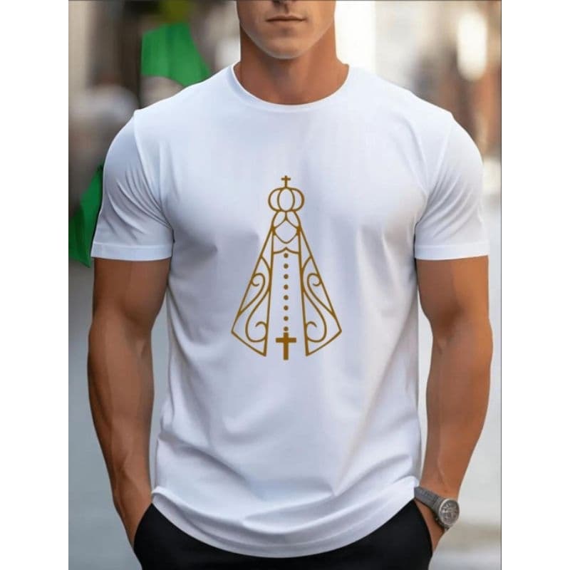 Camisa Básica Lisa Masculina P ao GG em Malha 100% Algodão Fio Penteado 30.1 NOSSA SENHORA TRAÇOS.