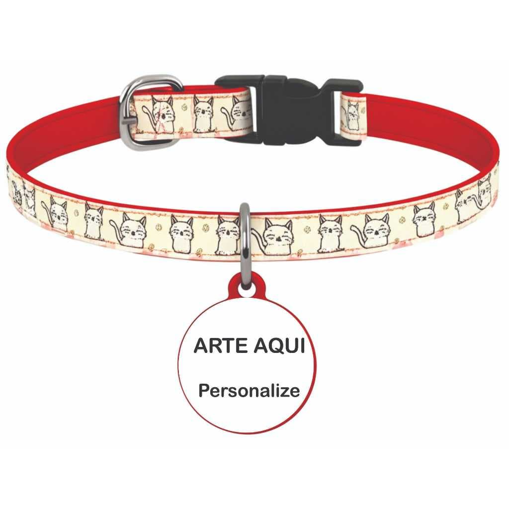 Coleira com Plaquinha de Identificação Gato Personalizada com Pingente Decoração