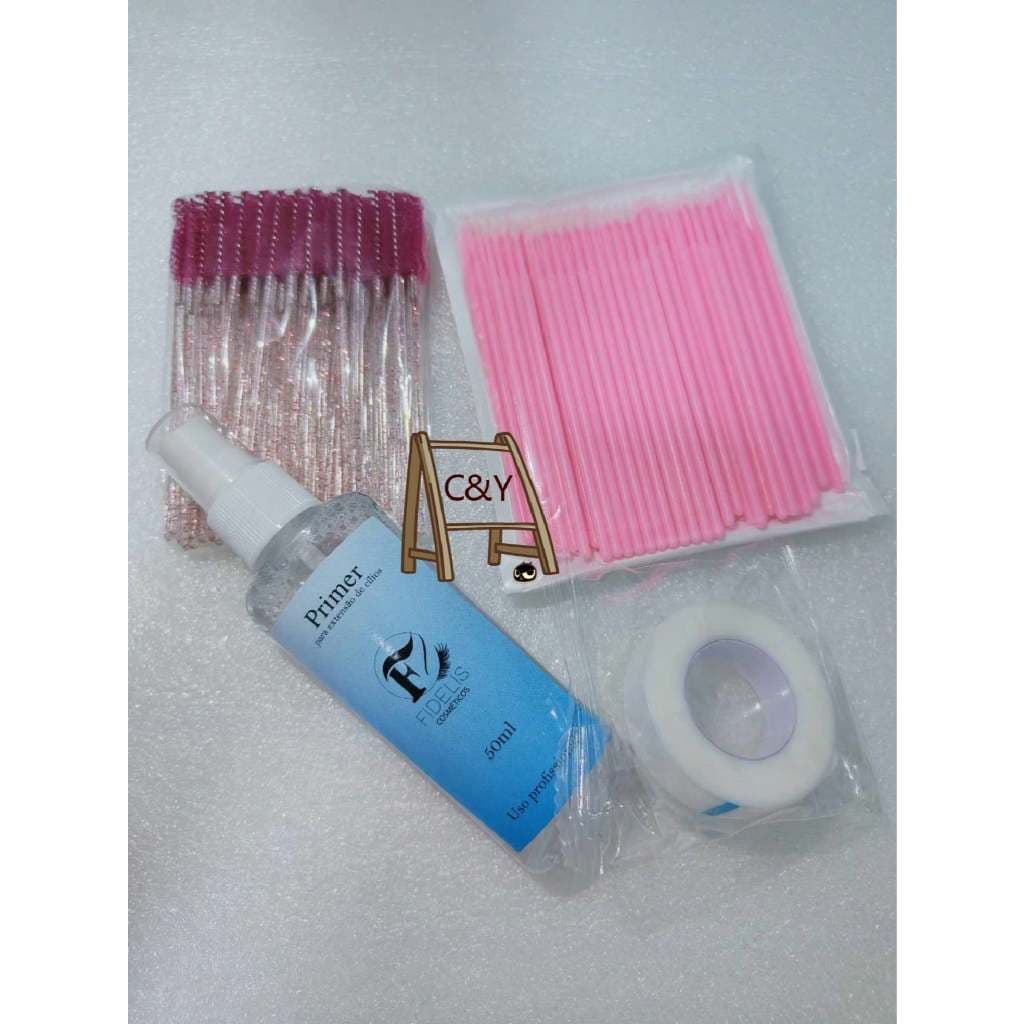 Kit Primer De Cílios Fidelis 50ml+100pcs Microbrush+50 Un Escovinha Para Cílios+Fita De Cílios 9M