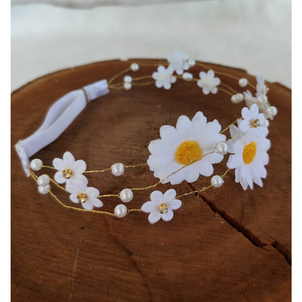 Tiara de Flores Margaridas faixa laço de cabelo infantil/elástico ou fita