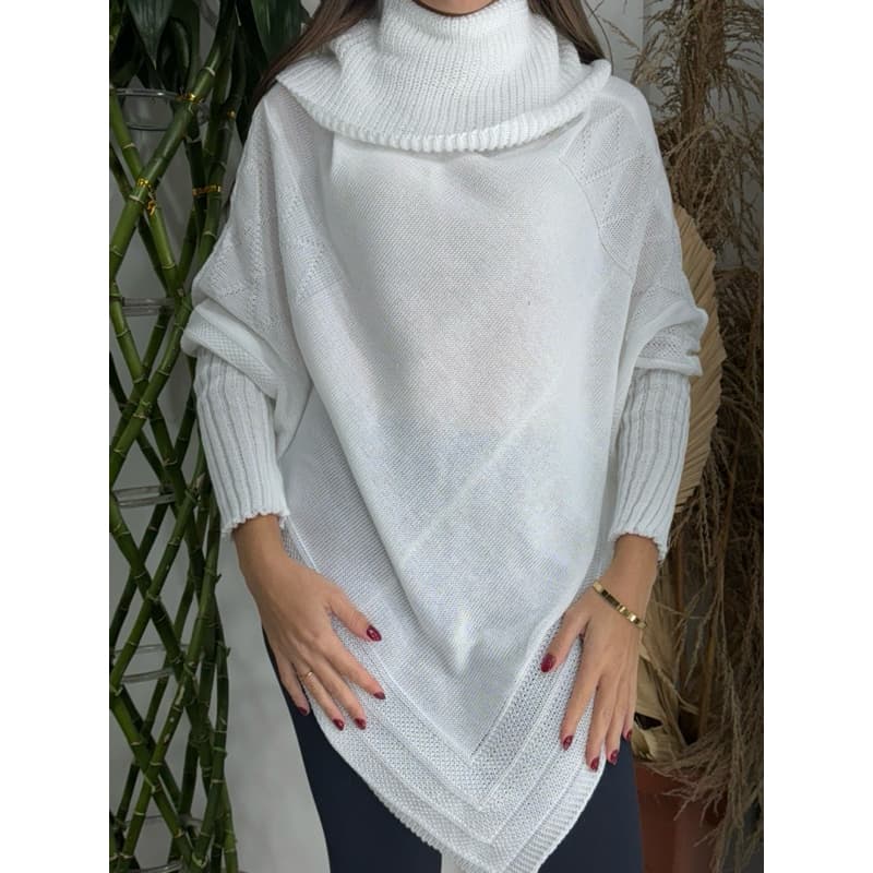 Poncho Bico Tricôt Feminino Punho Gola Alta Capa Inverno Casual Casaco 2026 Elegante Longo Soltinho Blusa