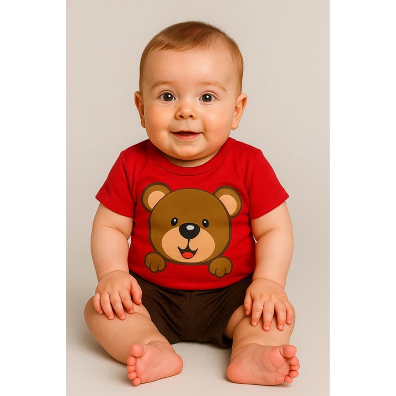 Roupa bebê MENINO Conjunto camiseta e shorts ursinho veste de 3 á 6 meses