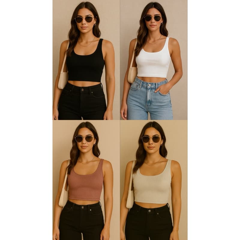 Cropped Canelado Feminino alça larga básico moderno com bojo