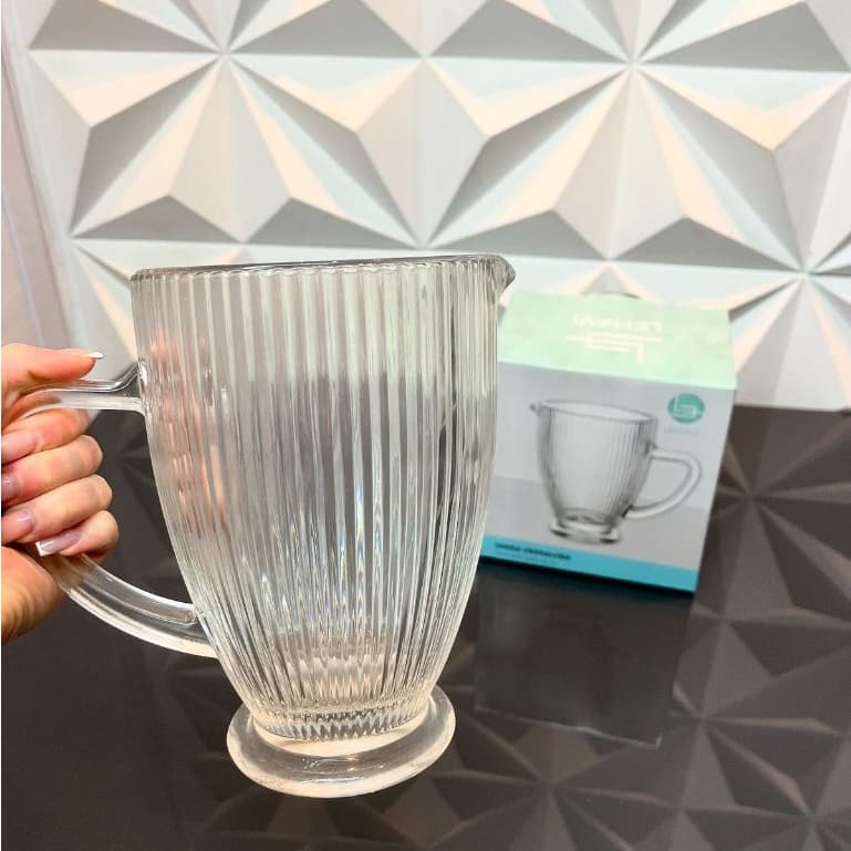 Jarra de Vidro Canelada Transparente  Luxo - 1,2L Servir Suco Água Mesa Posta