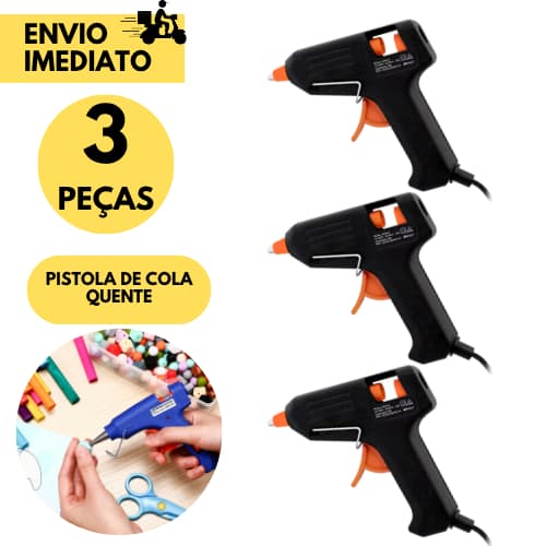 Kit 3 Pistola Cola Quente 20W Artesanato Bico Fino Rápido Aquecimento para Reparos Rápidos