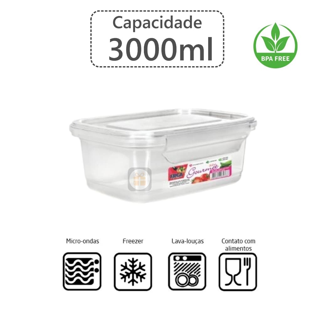 Kit Marmitas Fitness 3000ml Freezer Microondas Potes Plásticos com Trava Grande Cozinha Organizar Alimentos