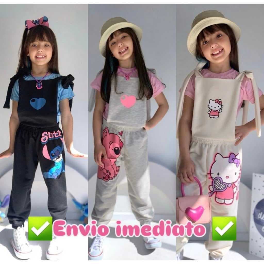 Conjunto Infantil Feminino Jardineira De Moletinho+ Blusinha De Malha do 4 ao 12