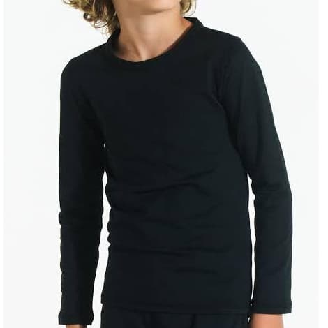 CAMISETA INFANTIL MANGA COMPRIDA GOLA REDONDA ESCOLAR 100% ALGODÃO UNISEX PRETA E BRANCA