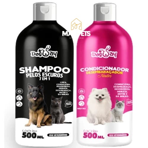 Kit Shampoo Pelos Escuros 7 Em 1 + Condicionador Desembaraçador de Pelagem Cães E Gatos - Banho e Tosa