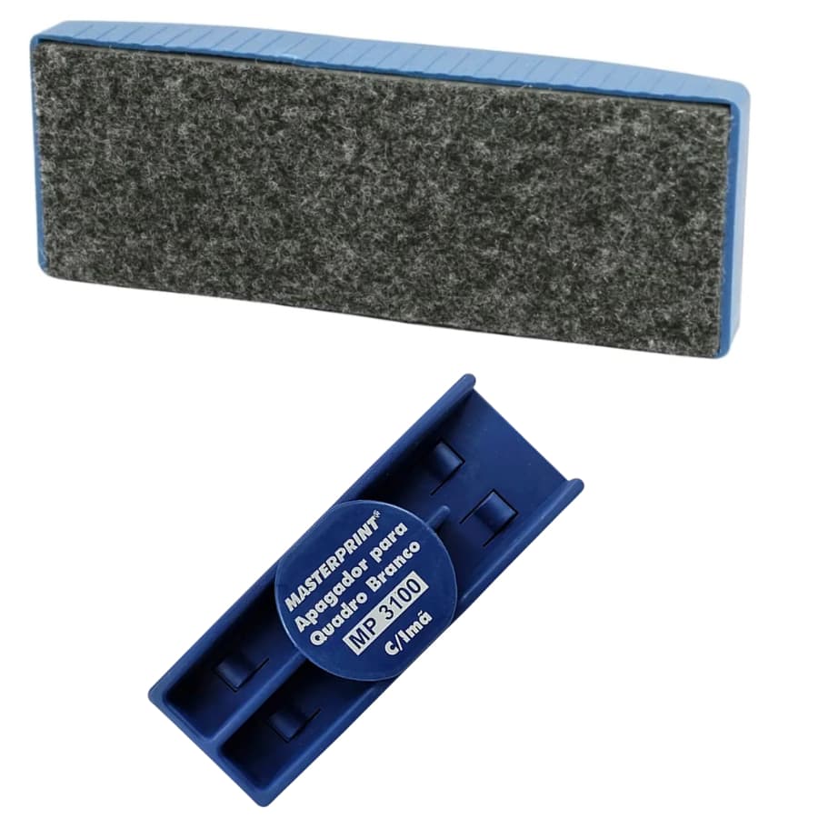 Apagador Quadro Branco Magnético Masterprint MP3100 Azul com Compartimento para 2 Marcadores