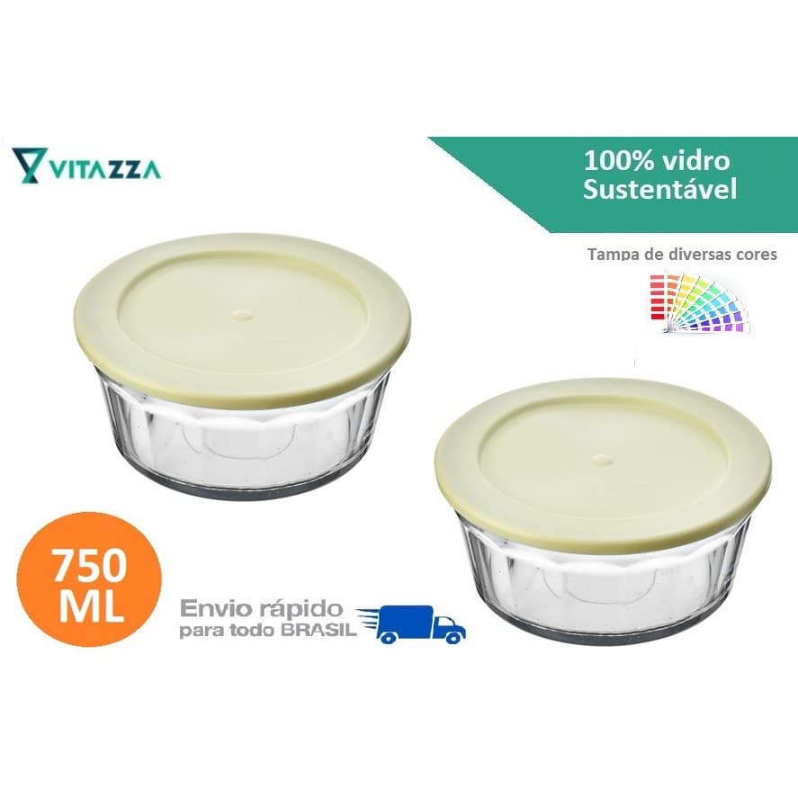 Kit 2 Tigelas De Vidro 750ml 15cm Com Tampa Plastica Laguna Vitazza