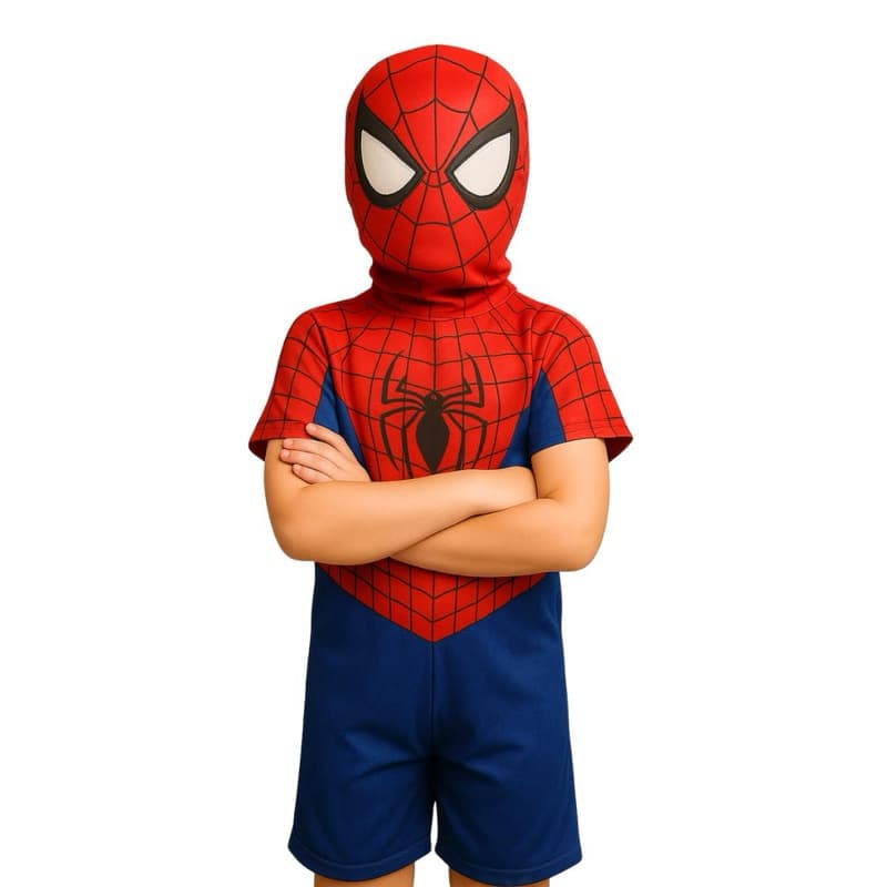 Fantasia Infantil Homem Aranha SpiderMan Com Mascara De Pano
